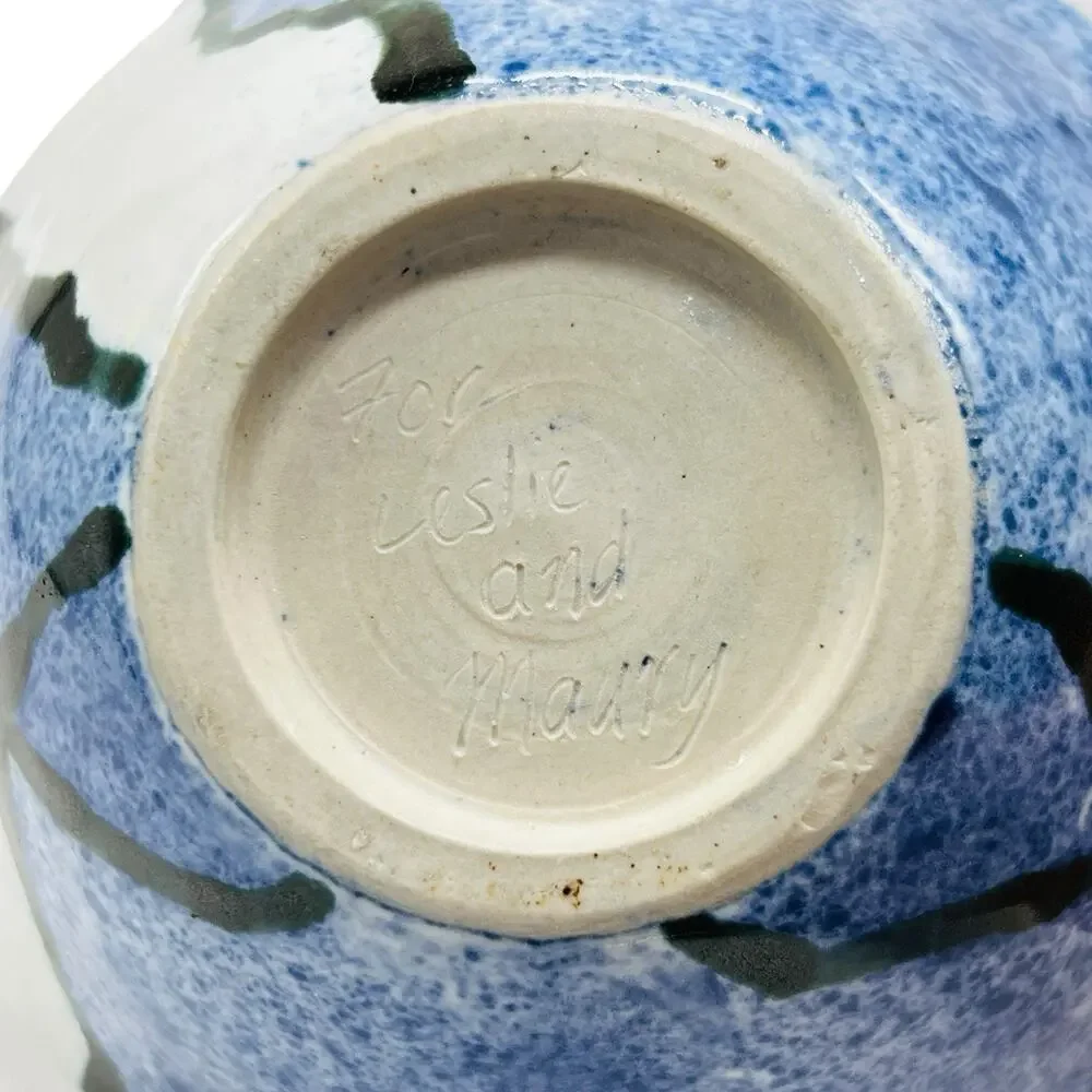 VTG Studio Art‎ Pottery Bowl Grey Blue Speckled Geometric Abstract 7.5” Serving